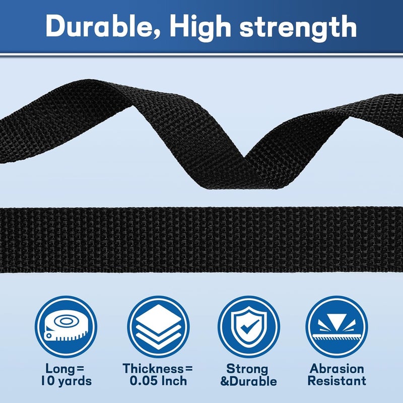 RNKP 3/4" Buckles and Straps Set: 10 Yards of Thick Nylon Webbing, 10-Pack Quick Side Release Adjustable Plastic Buckles, 20 Tri-Glide Slide Clips 10 Metal D Rings (3/4 Inch Combo Set) - Image 5